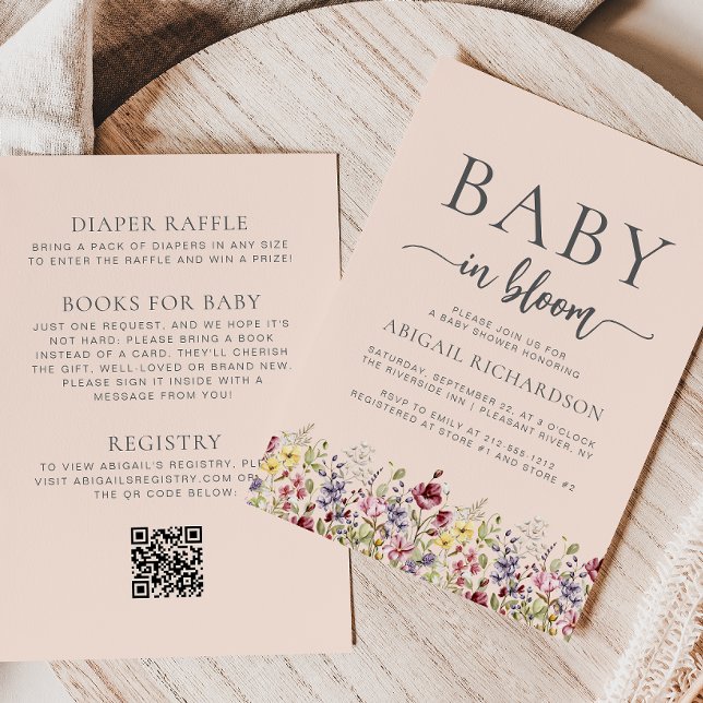 Invitation Boho Fleurs des Champs Rouge QR Code Baby Shower (Créateur téléchargé)