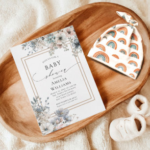 Invitation Boho Fleurs Floral Fleur sauvage Baby shower rusti