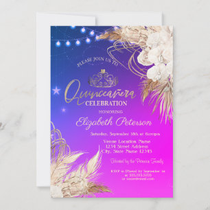 Invitation Boho Fleurs Guirlandes Lumineuses Ombre Quinceañer