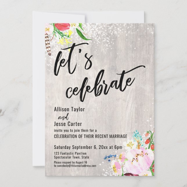 Invitation Boho Fleurs Lumières Bois Rustique Fêtons (Devant)