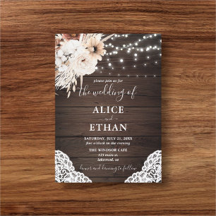 Invitation Boho Fleurs neutres Rustiques Pampa Mariage en Gra