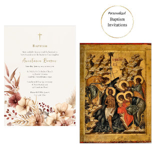Invitation Boho Fleurs Pampas Grass Orthodoxe Baptême
