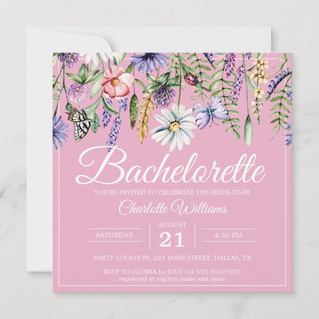 Invitation Boho Fleurs sauvages rose pâle (Devant)