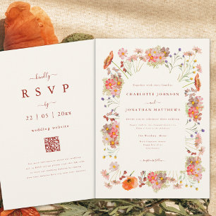 Invitation Boho Fleurs Sauvages Séchées Mariage d'Automne
