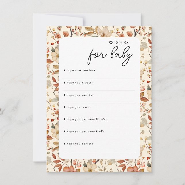 Invitation Boho Fleurs Sauvages Vœux Floraux pour Bébé (Devant)