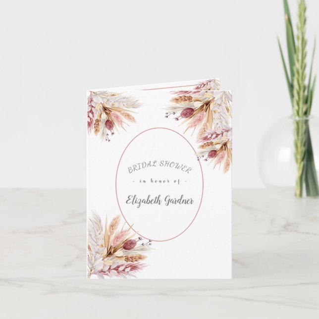 Invitation BOHO Fleurs Séchées d'Herbe de la Pampa Mariage Cé (Devant)
