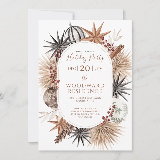 Invitation Boho Fleurs Séchées Fête de Fins d'Année  (Devant)