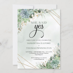 Invitation Boho fleurs succulentes eucalyotus elle a dit oui