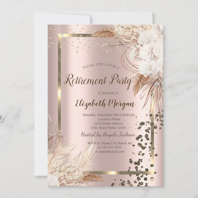 Invitation Boho Fleurs Terracotta Confetti Retraite (Devant)