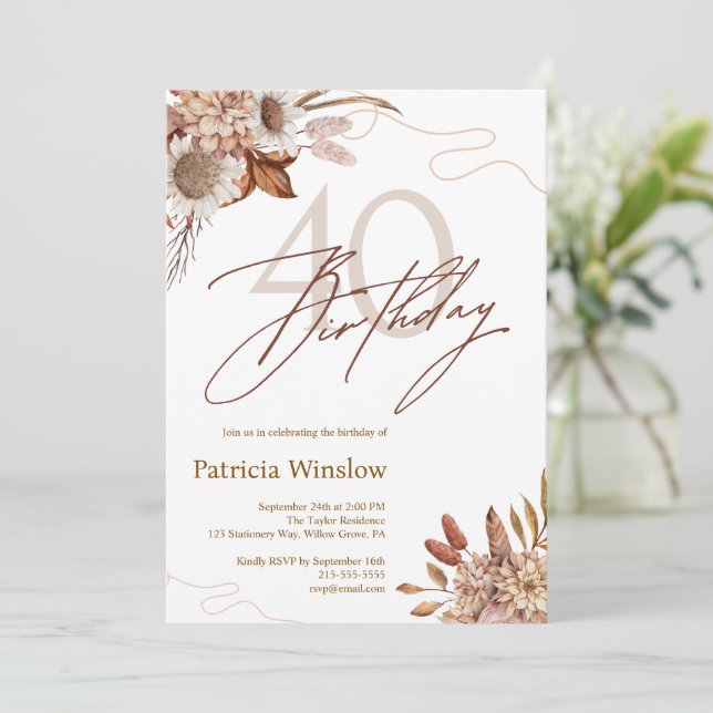 Invitation Boho Floral 40e anniversaire (Debout devant)