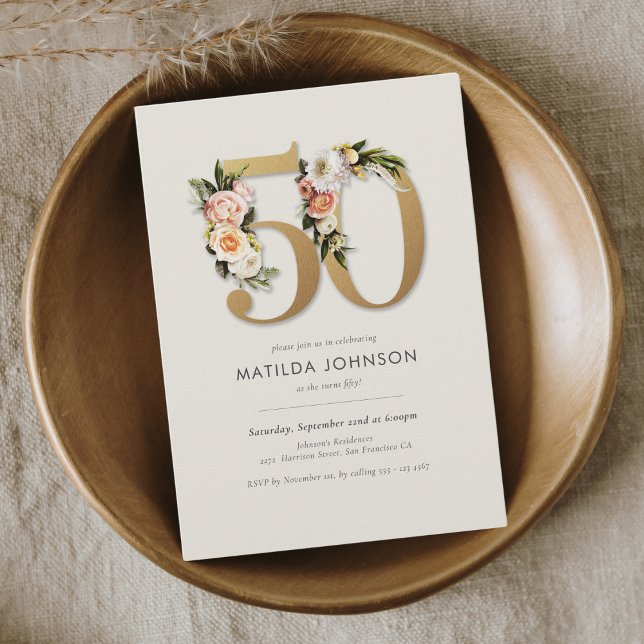 Invitation Boho Floral 50e anniversaire (Boho Floral 50th Birthday Invitation)