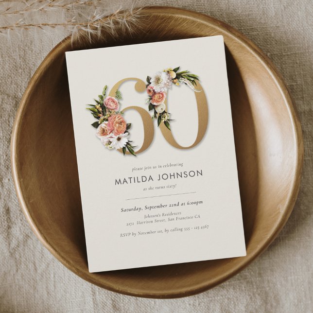 Invitation Boho Floral 60e anniversaire (Boho Floral 60th Birthday Invitation)
