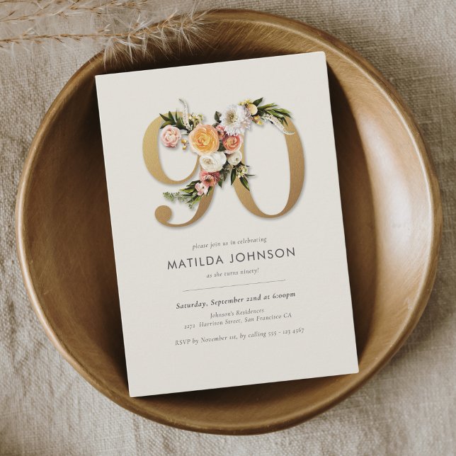 Invitation Boho Floral 90e anniversaire (Boho Floral 90th Birthday Invitation)