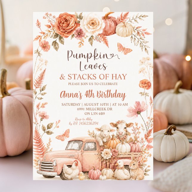 Invitation Boho Floral Animaux de Ferme Citrouille Feuilles A (Créateur téléchargé)