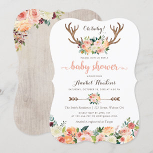 Invitation Boho floral Antler rougissent bébé de flèches de