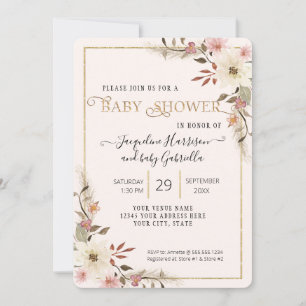 Invitation BOHO Floral Aquarelle Élégante photo Baby shower