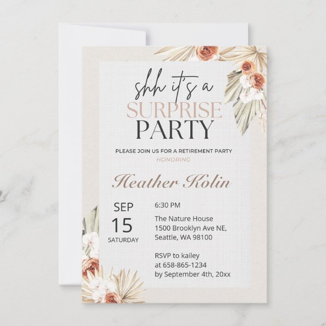 Invitation Boho Floral Atch Photo Retirement Card Modèle (Devant)