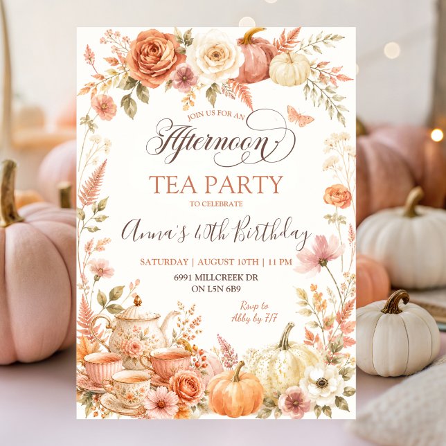 Invitation Boho Floral Automne Après-midi Thé Anniversaire Fê (Créateur téléchargé)