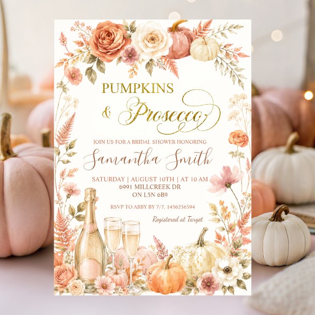 Invitation Boho Floral Automne Citrouille et Prosecco Mariage (Créateur téléchargé)