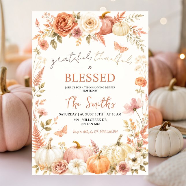 Invitation Boho Floral Automne Grateful Remerciant Bénie (Créateur téléchargé)