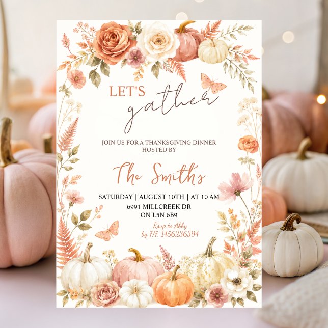 Invitation Boho Floral Automne Rassemblement Action de Grâce (Créateur téléchargé)