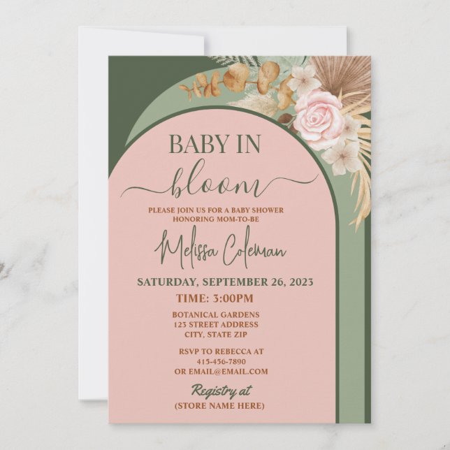 Invitation Boho Floral Baby In Bloom Baby Shower  (Devant)