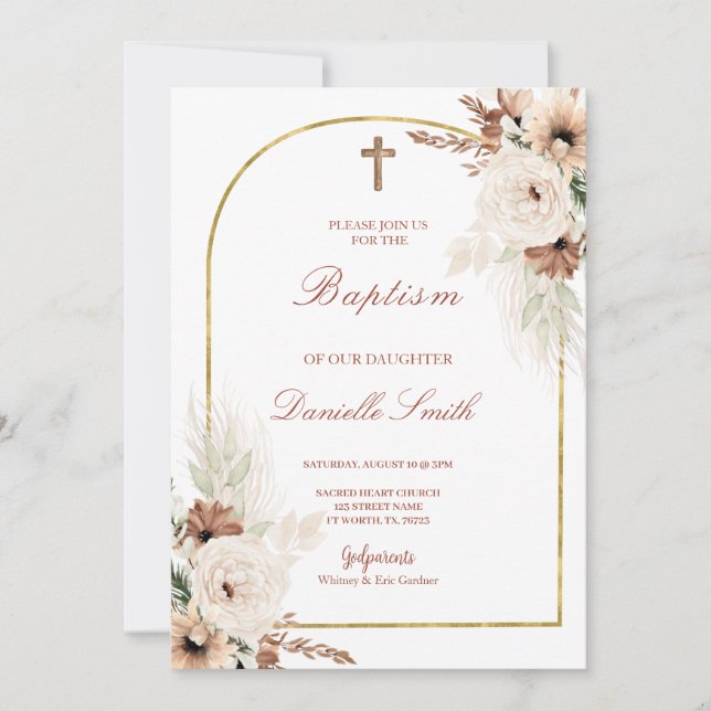 Invitation Boho Floral Baptism (Devant)