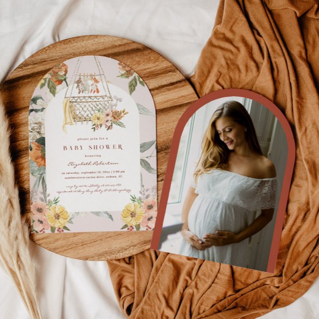 Invitation Boho Floral Bassinette | Baby shower (Créateur téléchargé)