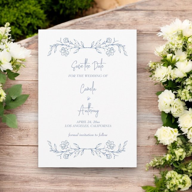 Invitation Boho floral bleu Haut Mariage frontalier (Créateur téléchargé)