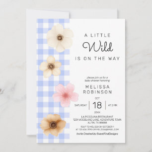 Invitation Boho Floral Blossom Bleu En vichy bébé garçon douc