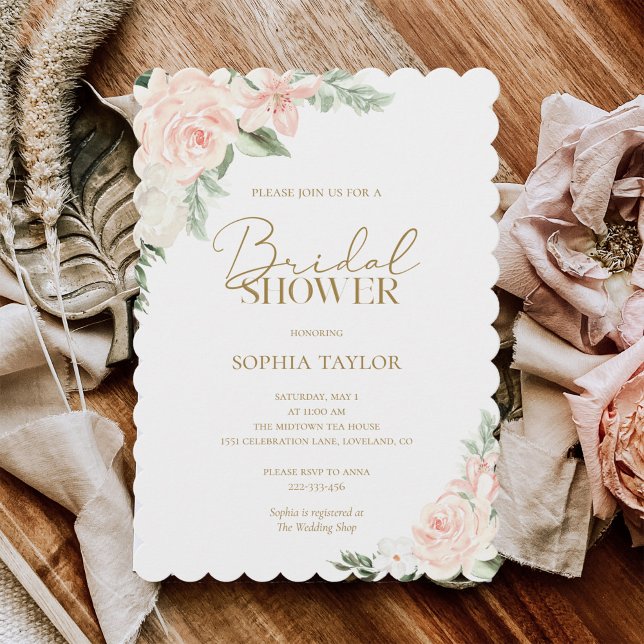 Invitation Boho Floral Blush Fête des mariées rose (Créateur téléchargé)