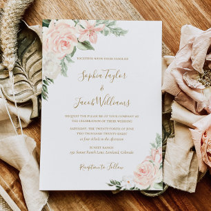 Invitation Boho Floral Blush Pink et Sage Green Mariage