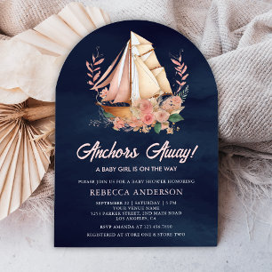 Invitation Boho Floral Boat Nautical Girl Marine Baby shower