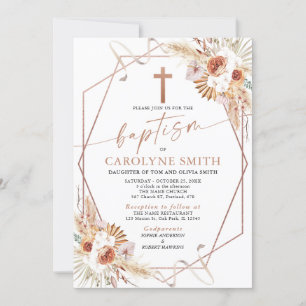 Invitation Boho Floral Bohème et Pampas Grass Baptême