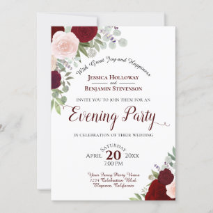Invitation Boho Floral Bourgogne Rouge & Rose Soirée