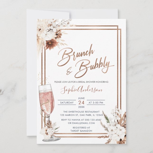 Invitation Boho Floral Brunch & Bubbly Fête des mariées (Devant)