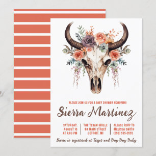 Invitation Boho Floral Bull Baby shower