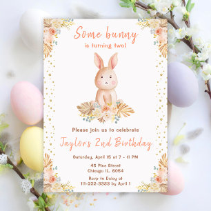 Invitation Boho Floral Bunny Anniversaire