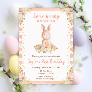 Invitation Boho Floral Bunny Anniversaire