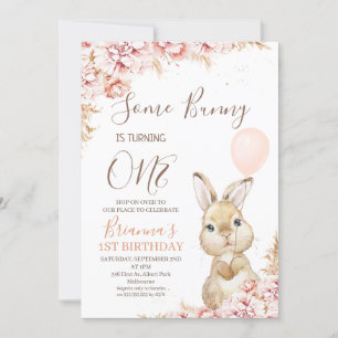 Invitation Boho Floral Bunny Balloon 1er anniversaire Invitat
