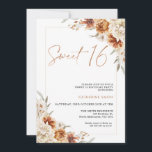 Invitation Boho Floral Burnt Orange Sweet 16 Anniversaire<br><div class="desc">Burnt Orange Floral Boho Sweet 16 Anniversaire Invitation Bohemian inspiré douce invitation de 16 ans avec des arrangements floraux orange brûlé et beige et une image de calligraphie moderne comme une tête dans une texture d'or rose. Idéal pour tous ceux qui recherchent un invitation d'anniversaire de sweet sixteen d'inspiration bohème....</div>