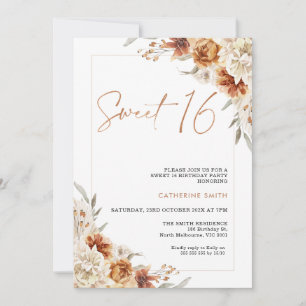 Invitation Boho Floral Burnt Orange Sweet 16 Anniversaire