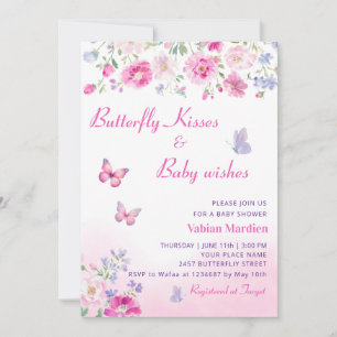 Invitation Boho Floral Butterfly Baisers fille Baby shower