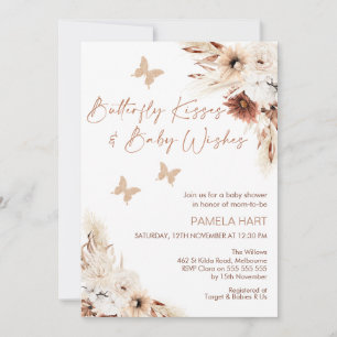 Invitation Boho Floral Butterly Baisers Baby shower Invitatio