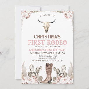 Invitation Boho Floral Cactus Premier Rodéo 1er Anniversaire