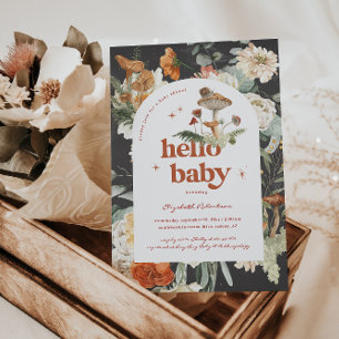 Invitation Boho Floral Champignon Botanique Baby Shower