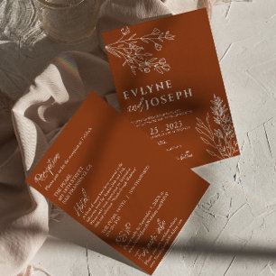 Invitation Boho Floral Chic Terracotta Tout en un Mariage