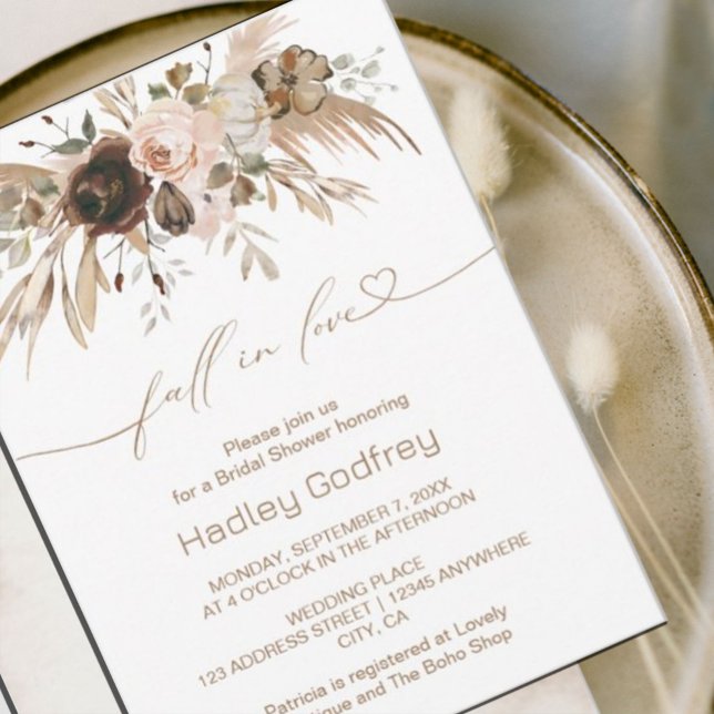 Invitation Boho Floral Citrouille Chute dans Love Fête des ma (#fallinvitation #zazzlemade #fallfloral)