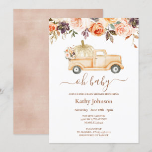 Invitation Boho Floral Citrouille Pickup Baby shower camion 