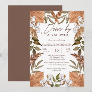 Invitation Boho Floral Coton   Grasses Drive par Baby shower